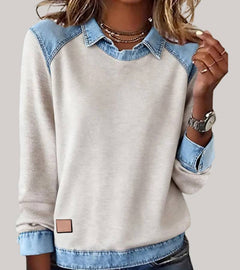 Ravit - Denim Strickoberteil Mit Langen Ärmeln in Beige