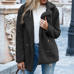 Teddy Damen Mantel Kurz | Elegant Lässig in Schwarz