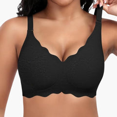 Damen bügelloser BH mit V-Ausschnitt und Spitzendetails in Schwarz