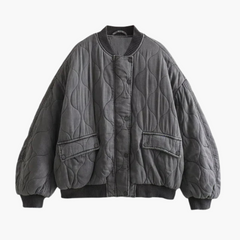 Damen Steppjacke mit Druckknopfverschluss und Vordertaschen in Grau