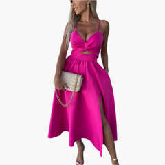 Elegantes Midikleid für Damen – Sommerkleid mit Trägern in Roséwein