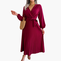 Elegantes Maxikleid mit langen Ärmeln für Damen - Plissee Design in Rot