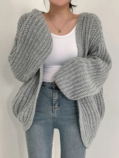 Locker gestrickter Strickpullover Mantel in Grau