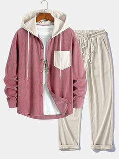 Cadmus – Set Aus Kapuzen Hemd Und Hose Aus Cord in Rosa