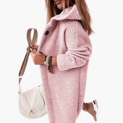 Damen Kapuzen Strickjacke mit offenem Schnitt und langen Ärmeln in Hellrosa