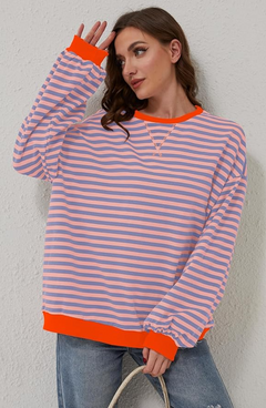 Damen Lässig Rundhals Langarm Shirt Pullover in Rosa