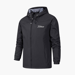 Herren Regenjacke mit Kapuze und Reißverschluss in Schwarz