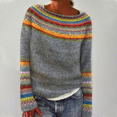 Anna™ | Skandinavischer Strickpullover in Grau/Regenbogen