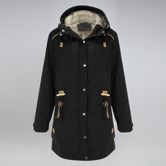 Winterjacke Damen Mit Kapuze | Parka Mit Reißverschluss und Kordelzug in Schwarz