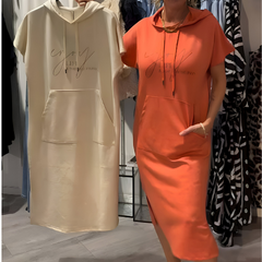LORAVINE - Kapuzen Freizeitkleid in Orange