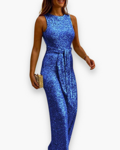 Damen Eleganter Glitzer Jumpsuit | Festlich Hochzeitsmode in Blau