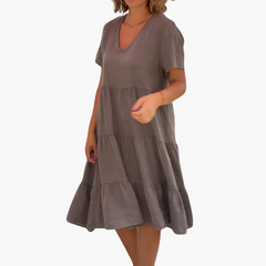 Fließendes V-Ausschnitt-Kleid für Damen - entspannte Passform in Braun
