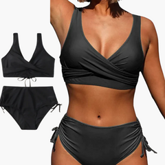 Bikini-Set Zweiteiler - Damen Bademode mit hohem Bund in Schwarz
