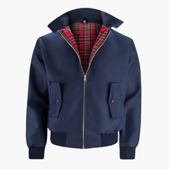 Herren Harrington Bomberjacke mit Tartan Futter in Marineblau