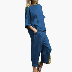 Zweiteiler Set Damen - Crop Top & Cropped Hose für den Sommer in Dunkelblau