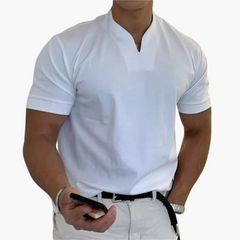 Slim Fit Shirt für Herren – Kurzarm mit V-Ausschnitt Style in Weiß