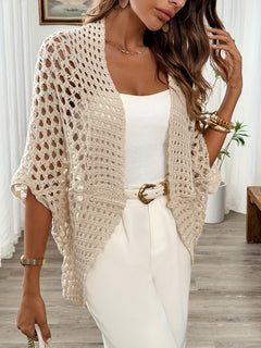 Theresa | Damen Offen Gestrickte Häkel-Strickjacke in Beige