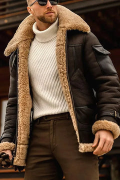 Herrenjacke mit Fellkragen in Kaffee