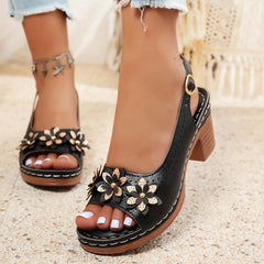 Selena | Knöchelriemen Verstellbar Sandalen in Schwarz