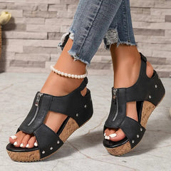 Misfa | Stylische Retro-Keilsandalen mit Reißverschluss in Schwarz
