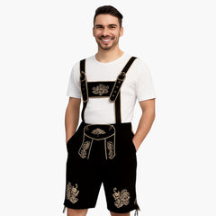 Bestickte kurze Lederhose für Herren - Oktoberfest 2025 in Schwarz