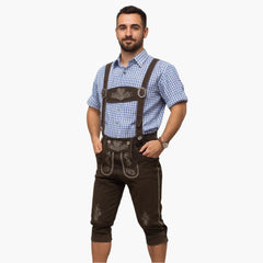 Bestickte Kniebund-Lederhose für Herren - Oktoberfest 2025 in Dunkelbraun