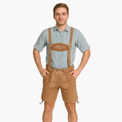 Helle Lederhose mit Hemd für Herren - Oktoberfest 2025 in Hellbraun