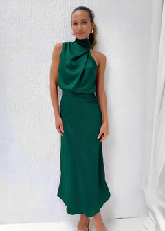 Marley - Elegantes Abendkleid aus Satin für Damen in Dunkelgrün