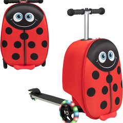 2-in-1 Kinder-Rollerkoffer mit LED-Rädern – Wasserabweisendes Handgepäck für Reise und Spaß, faltbar, für Kinder ab 5 Jahren in Marienkäfer