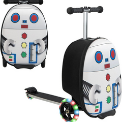 2-in-1 Kinder-Rollerkoffer mit LED-Rädern – Wasserabweisendes Handgepäck für Reise und Spaß, faltbar, für Kinder ab 5 Jahren in Roboter