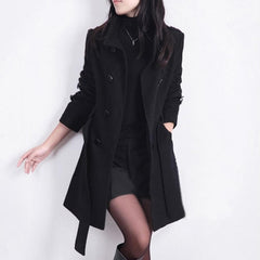 Damen Stilvoll Trenchcoat | Taillengürtel in Schwarz