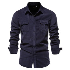 Herren Stilvoll Langarmhemd | Formelle in Marineblau