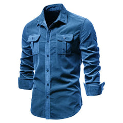 Herren Stilvoll Langarmhemd | Formelle in Blau
