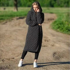 Lange Strickjacken und Kapuzenpullover für Frauen in Übergröße in Grün