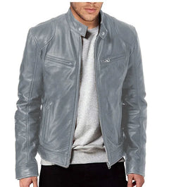 Stilvolle Biker Herren Lederjacke in Grau