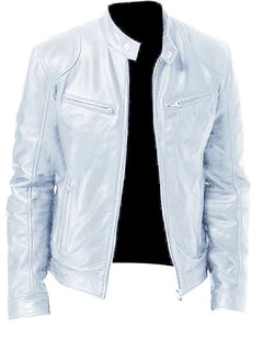 Stilvolle Biker Herren Lederjacke in Weiß