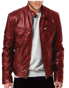 Stilvolle Biker Herren Lederjacke in Weinrot