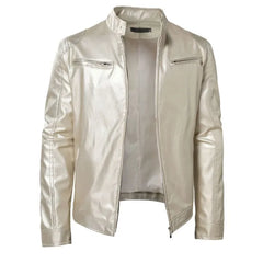 Stilvolle Biker Herren Lederjacke in Silber