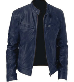 Stilvolle Biker Herren Lederjacke in Dunkelblau