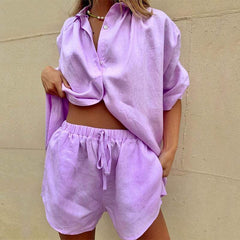 Monique™ | Elegantes Blusen- und Shorts-Set in Rosa