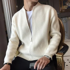 Gestrickte Strickjacke mit Reißverschluss in Aprikose