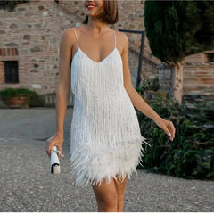 Marilyn - Damen Feder-Minikleid in Weiß