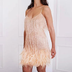Marilyn - Damen Feder-Minikleid in Champagner