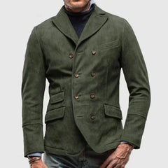 Zweireihiger Vintage-Blazer für Männer in Armee grün