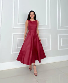Bnita – Ärmelloses Midikleid Aus Kunstleder in Rot