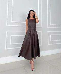 Bnita – Ärmelloses Midikleid Aus Kunstleder in Braun