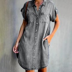 Amelie – Jeanshemdkleid – Comfort-Knopfleiste in Grau