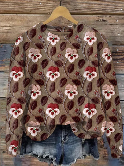 Rundhals-Pullover mit Blumenstickerei für Frauen
