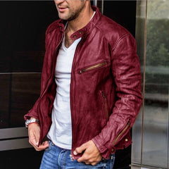 Kevin - Elegante Und Wetterfeste Lederjacke in Rot