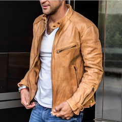 River Biker Lederjacke für Männer in Hellbraun